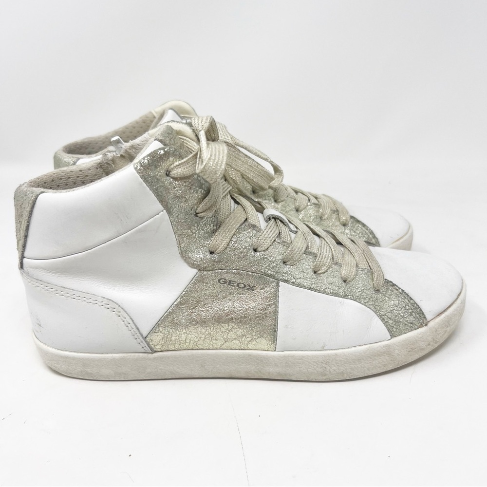GEOX WHITE GOLD METALLIC RESPIRA HIGH TOP SNEAKERS WOMENS SZ 7
